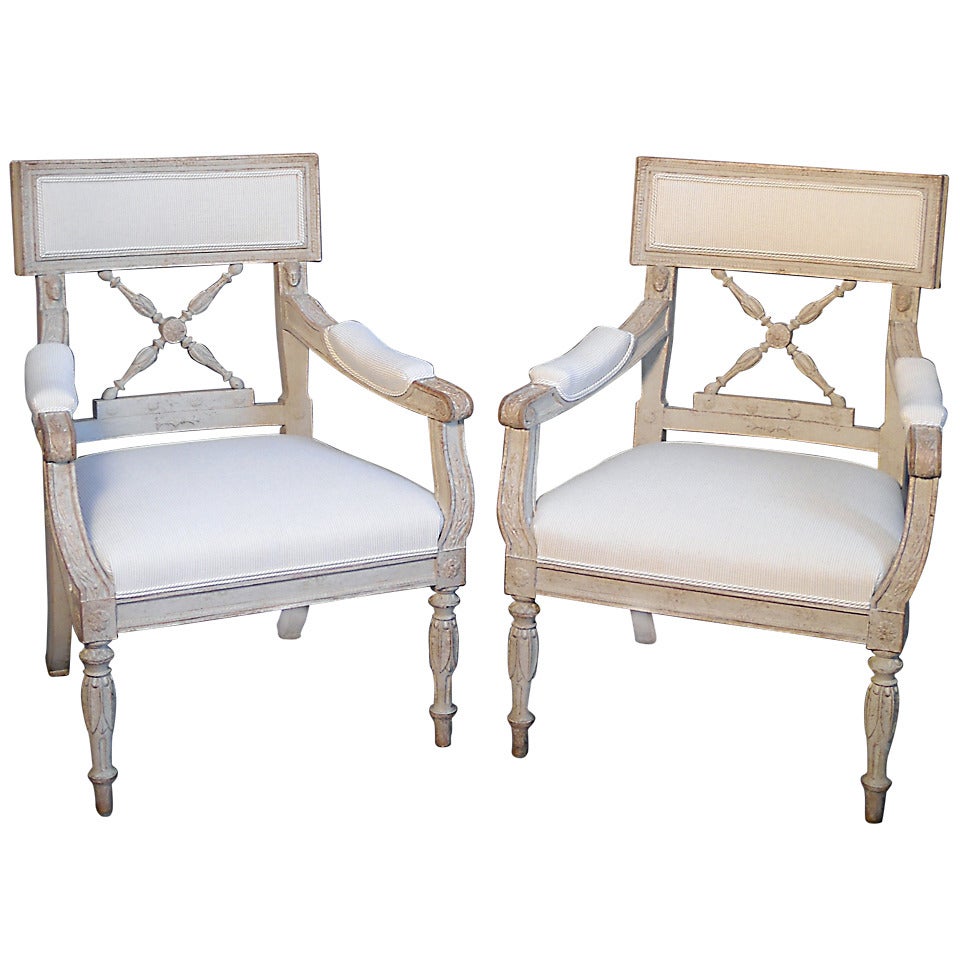 Pair of Neoclassical Swedish Armchairs For Sale