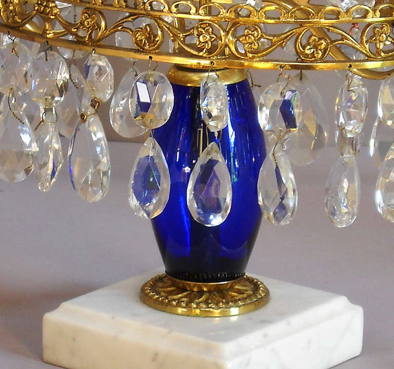 20th Century Pair of Crystal and Cobalt Girandoles For Sale