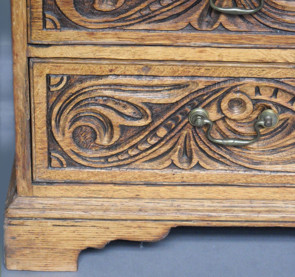 Brass Richly Carved Oak Secretary