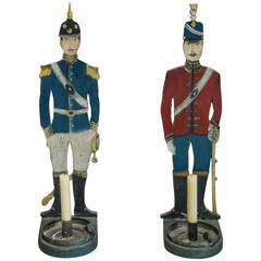 Pair of Swedish Wooden Soldier Candle Stands