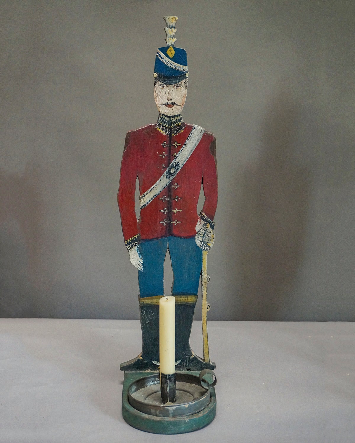 19th Century Pair of Swedish Wooden Soldier Candle Stands