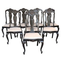 Set of Black Swedish Rococo Style Dining Chairs
