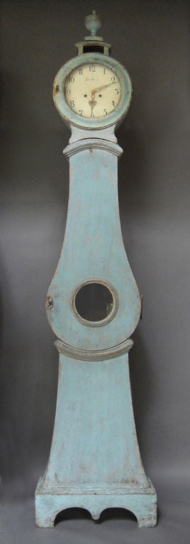Swedish Blue Mora Clock with Urn Finial For Sale