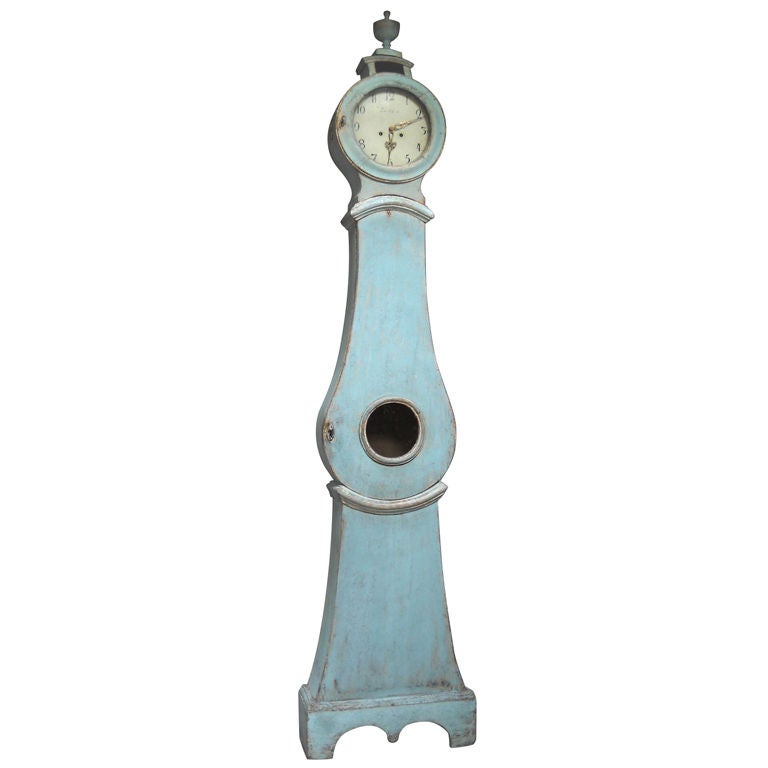 Blue Mora Clock with Urn Finial For Sale
