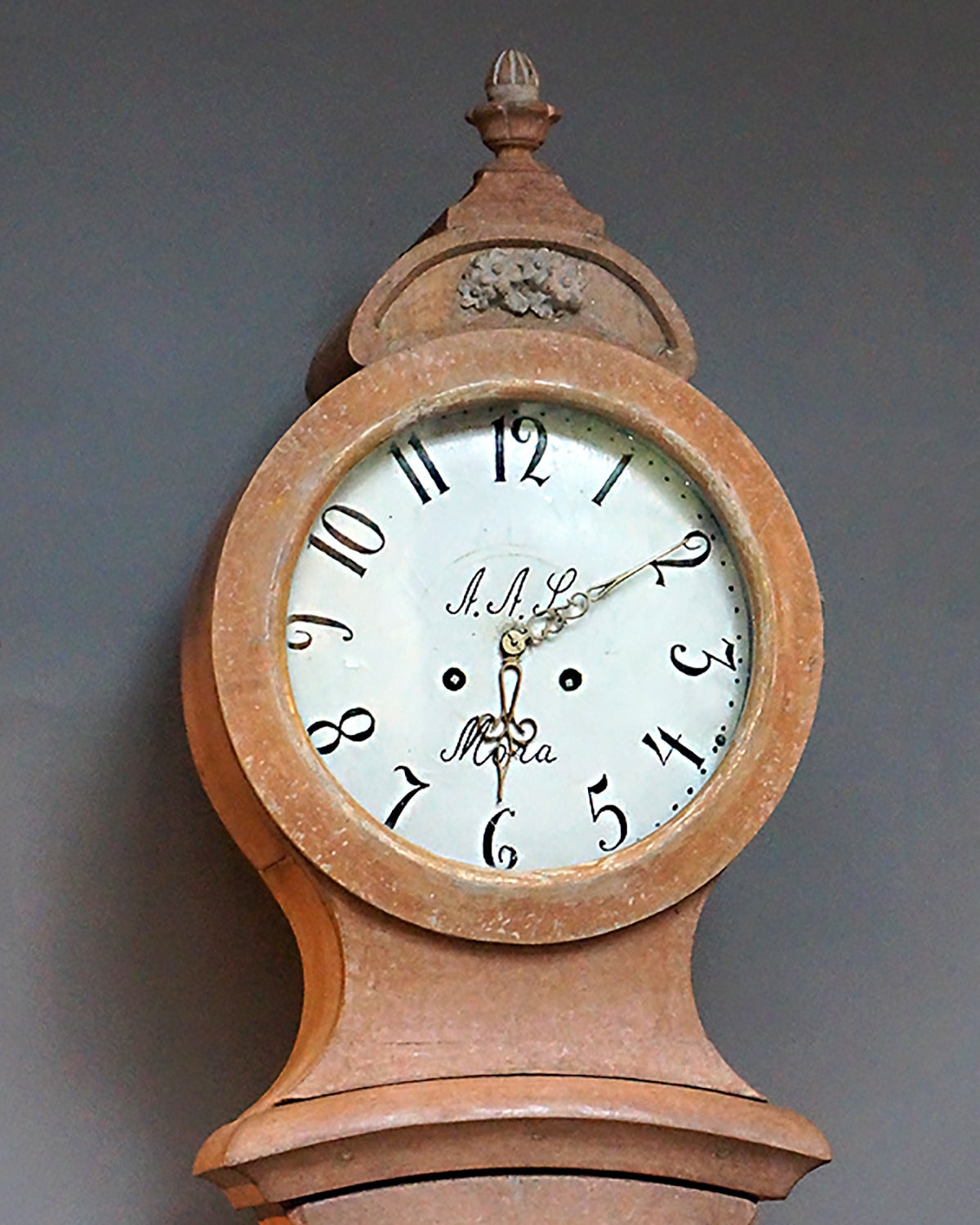 Swedish Mora Clock in Original Salmon Paint For Sale