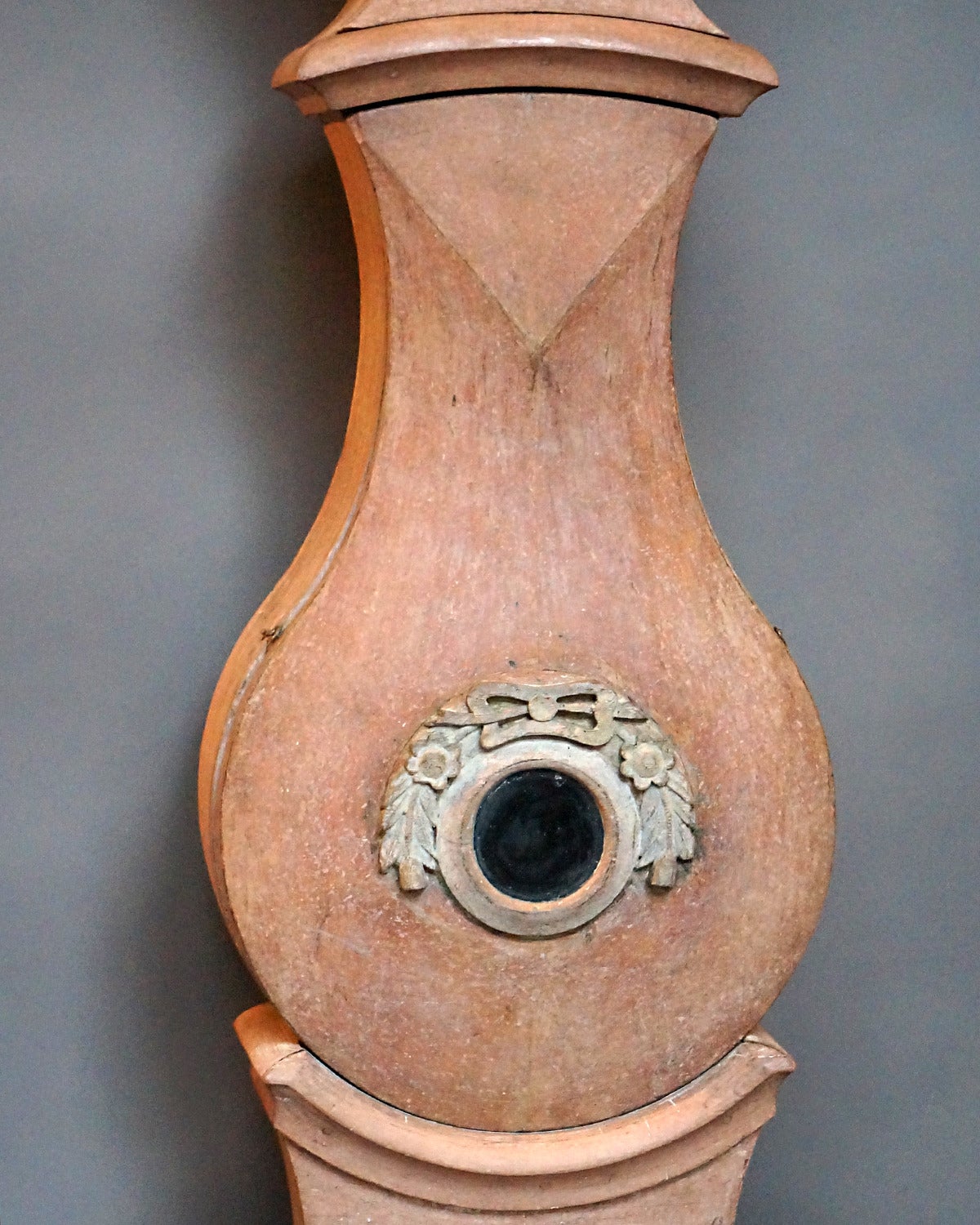 Carved Mora Clock in Original Salmon Paint For Sale