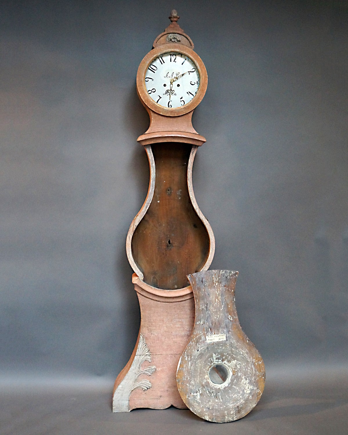 Early 19th Century Mora Clock in Original Salmon Paint For Sale