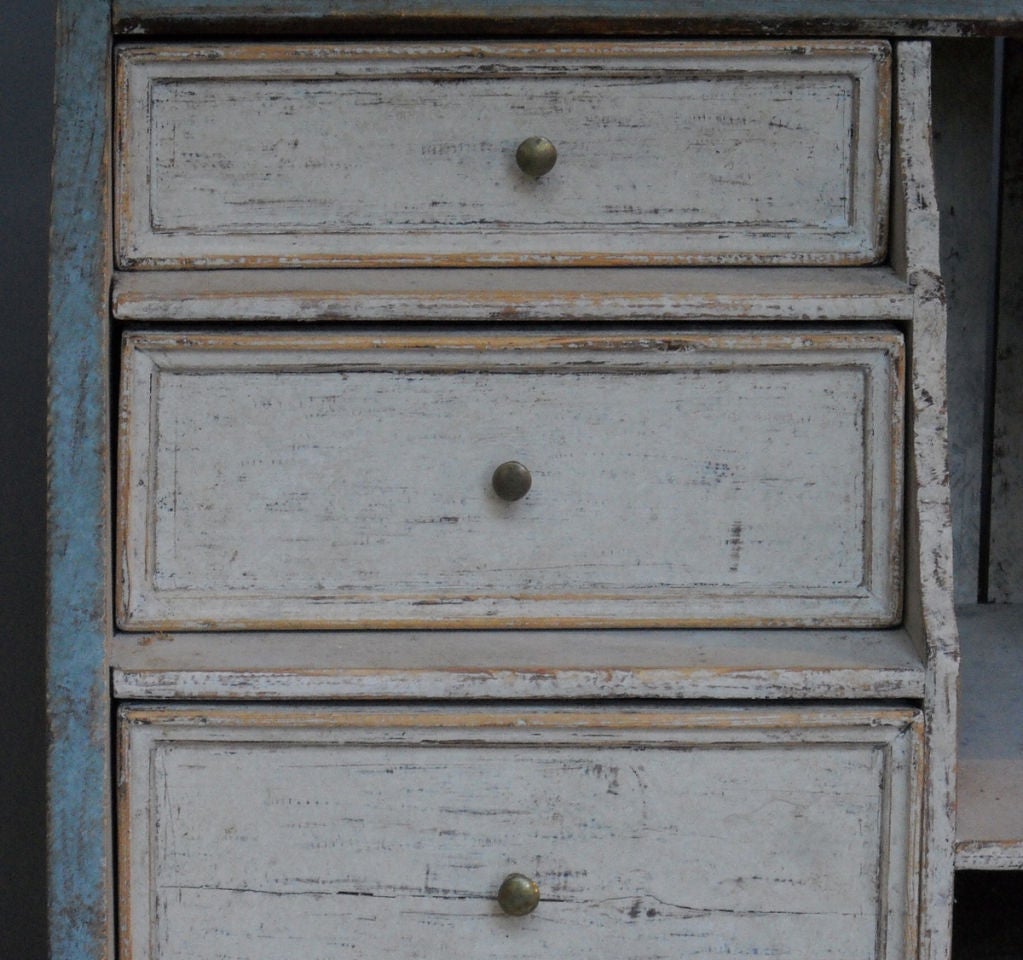 Wood Slant Front Writing Desk in Blue Paint