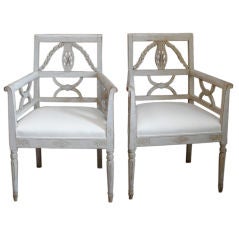 Pair of Carved Swedish Armchairs in the Empire Style