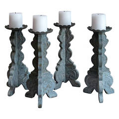 Antique Set of Four Tin Candlesticks