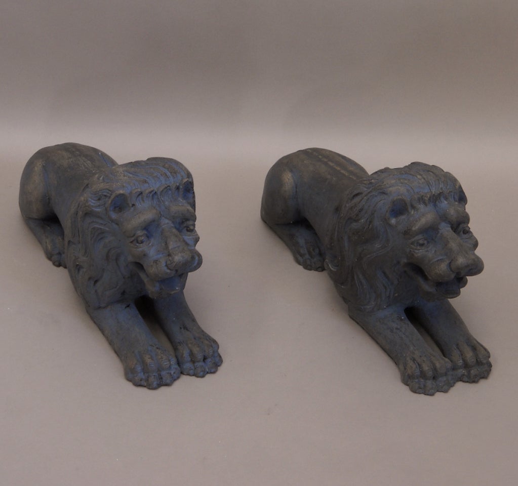 Swedish Pair of Carved Lions Couchant For Sale