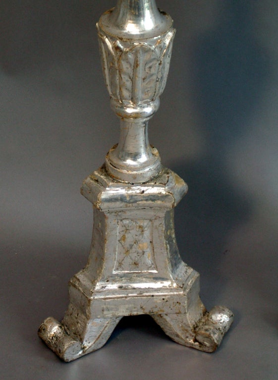 18th Century and Earlier Italian Silver Leaf Candlesticks For Sale