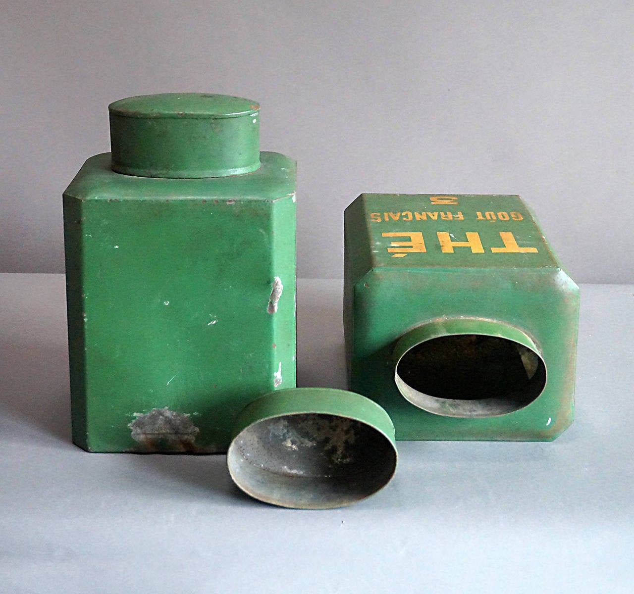 French Pair of Tin Tea Caddies For Sale