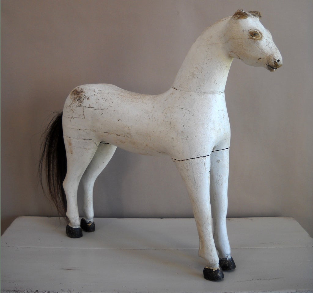 Carved Toy Swedish Horse In White Paint