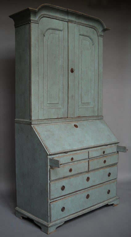 18th Century and Earlier Early Swedish Secretary in Blue Paint