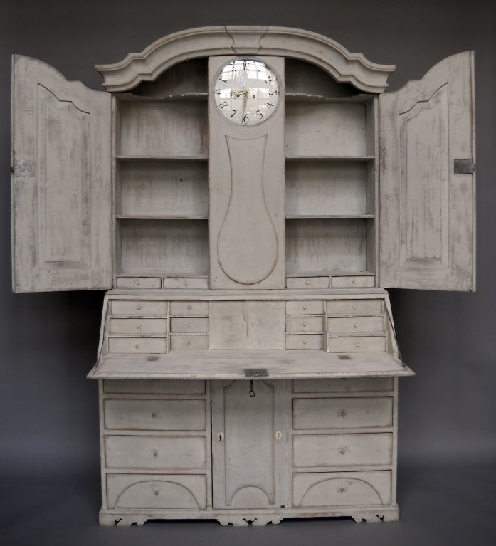18th Century and Earlier Early Swedish Secretary with Clock