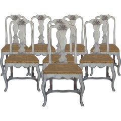 Antique Set of 8 Swedish Rococo Dining Chairs