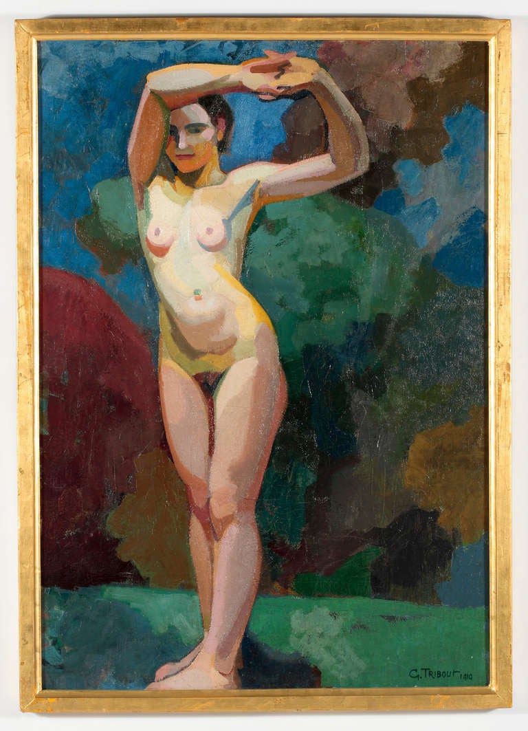 George-Henri Tribout  French (1884-1962) 
A Female Nude, 1910

Oil on canvas
Signed & Dated 1910 Lower Right
46 by 32 in.  W/frame 48 by 34 in.

George Henri Tribout was born in Paris in 1884.  He studied at the Universite de Notre Dame in