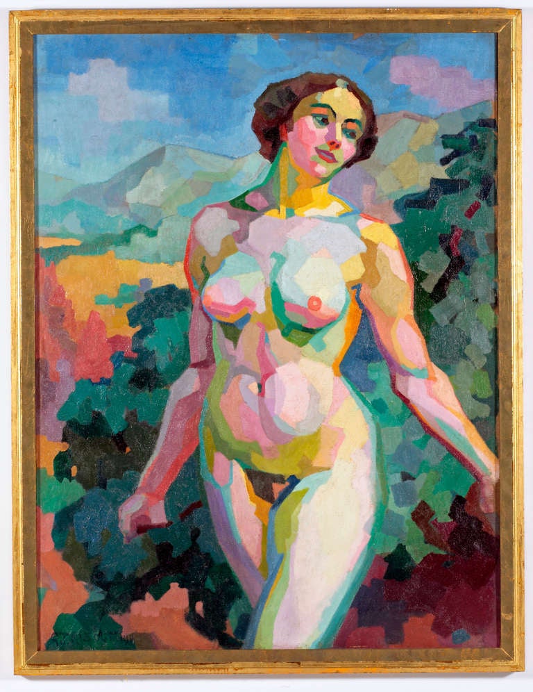 George-Henri Tribout
French, Cubist 1884-1962
“Female Nude”

Large Oil on canvas
Signed & Dated 1911 Lower Left
51 ¾ by 38 ½ in.  W/frame 55 ¾ by 42 ½ in.

George Henri Tribout was born in Paris in 1884.  He studied at the Universite de Notre