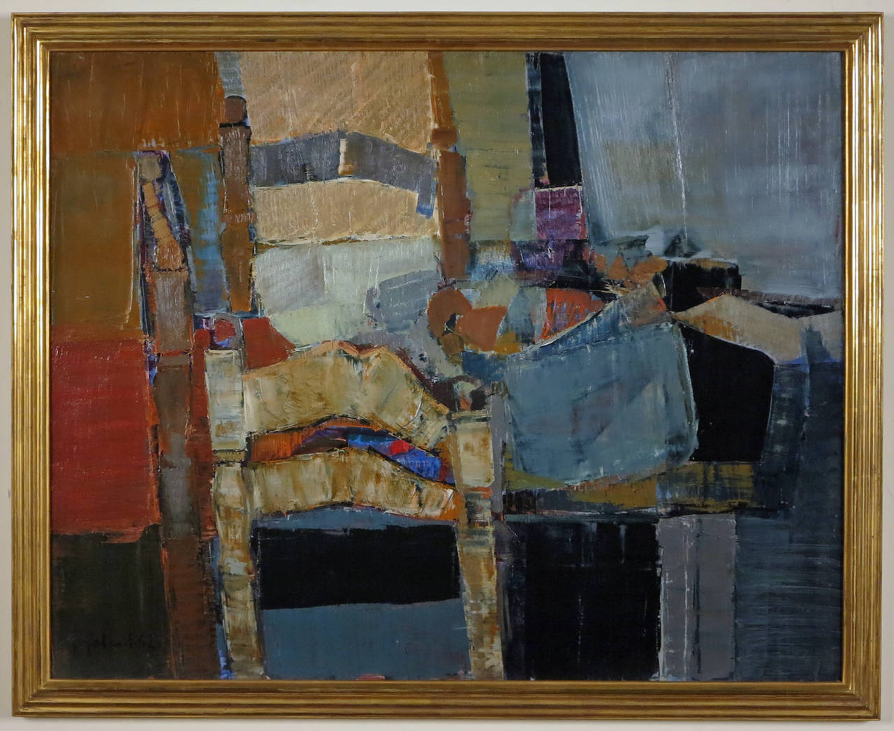 Gabriel Godard.
French, born 1933.
Aux Chaise.

Oil on canvas:
29 by 36 in. with frame 33 by 40 in.
Signed lower left and dated 62.

Gabriel Godard was born on April 28, 1933 in Delouze in Lorraine. He started painting in 1950 with many of his