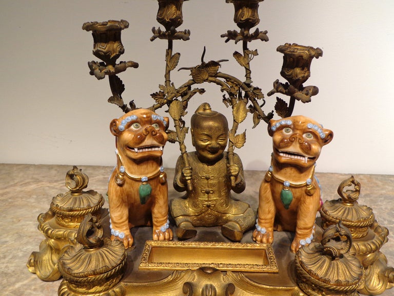 A Fine Louis XV Style Gilt Bronze Porcelain-Mounted Ormolu Encrier