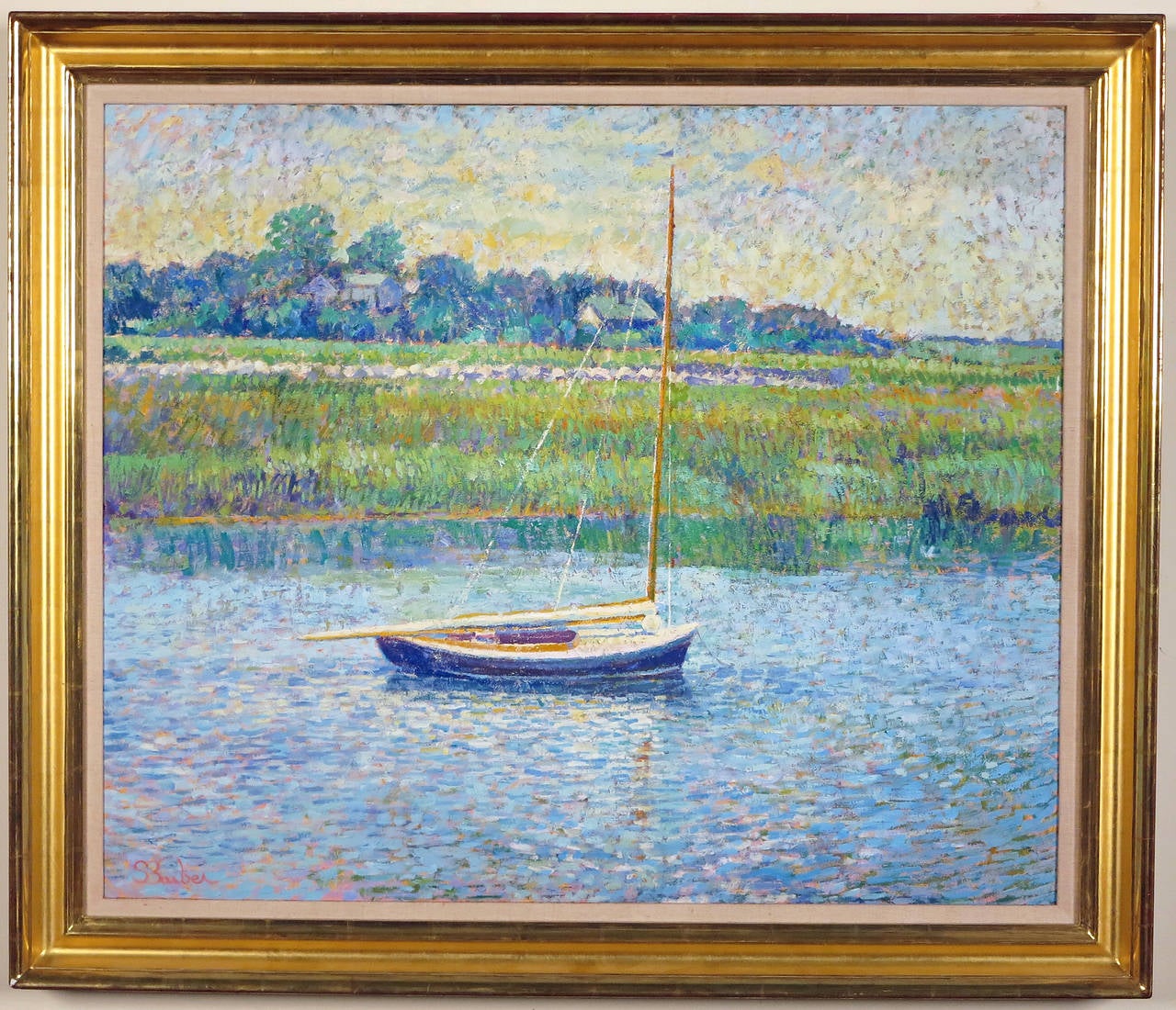 Sam Barber 
American 20th Century
Millway Boat

Oil on canvas
Signed lower left
30 by 36 in.  W/frame 36 by 42 in.

In an exhibition booklet complied by Wally Findlay Galleries in 1989, it was noted that Mr. Barber is a resident of Cape Cod,
