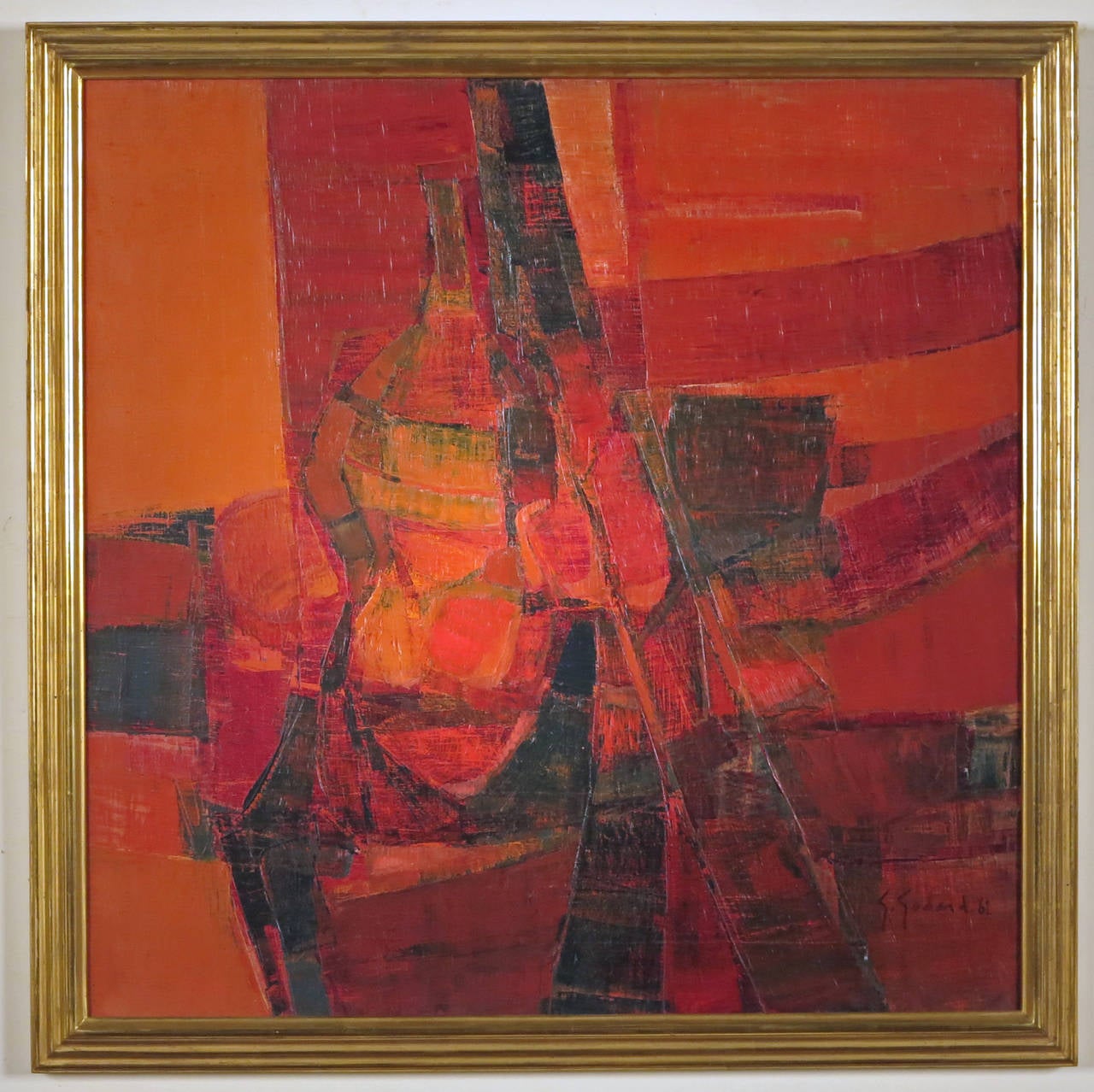 Gabriel Godard
French, Born 1933
Nature Morte Rouge

Oil on canvas
29 ½ by 29 ½ in. W/frame 33 ½ by 33 ½ in.
Signed lower right & dated 61

Gabriel Godard was born on April 28, 1933 in Delouze in Lorraine.  He started painting in 1950 with many
