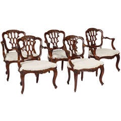 Antique A Rare Set of Five diminuitive Portuguese Armchairs