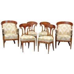 A Fine Suite of Austrian  Neoclassical Walnut & Fruitwood Marquetry Seat Furniture