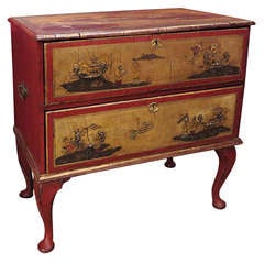 A South German Cream & Scarlet Japanned Commode, 18th Century