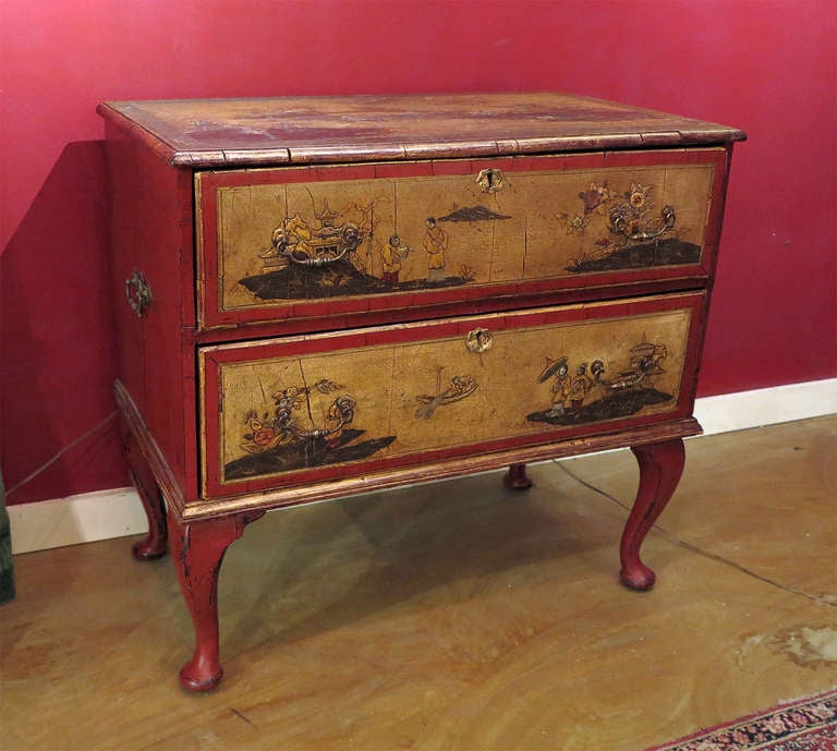 A South German Cream & Scarlet Japanned Commode, 18th Century