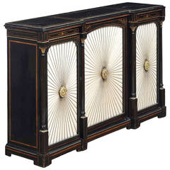 Fine English Gilt Metal-Mounted Burl Wood and Amboyna-Inlaid Ebonized Cabinet