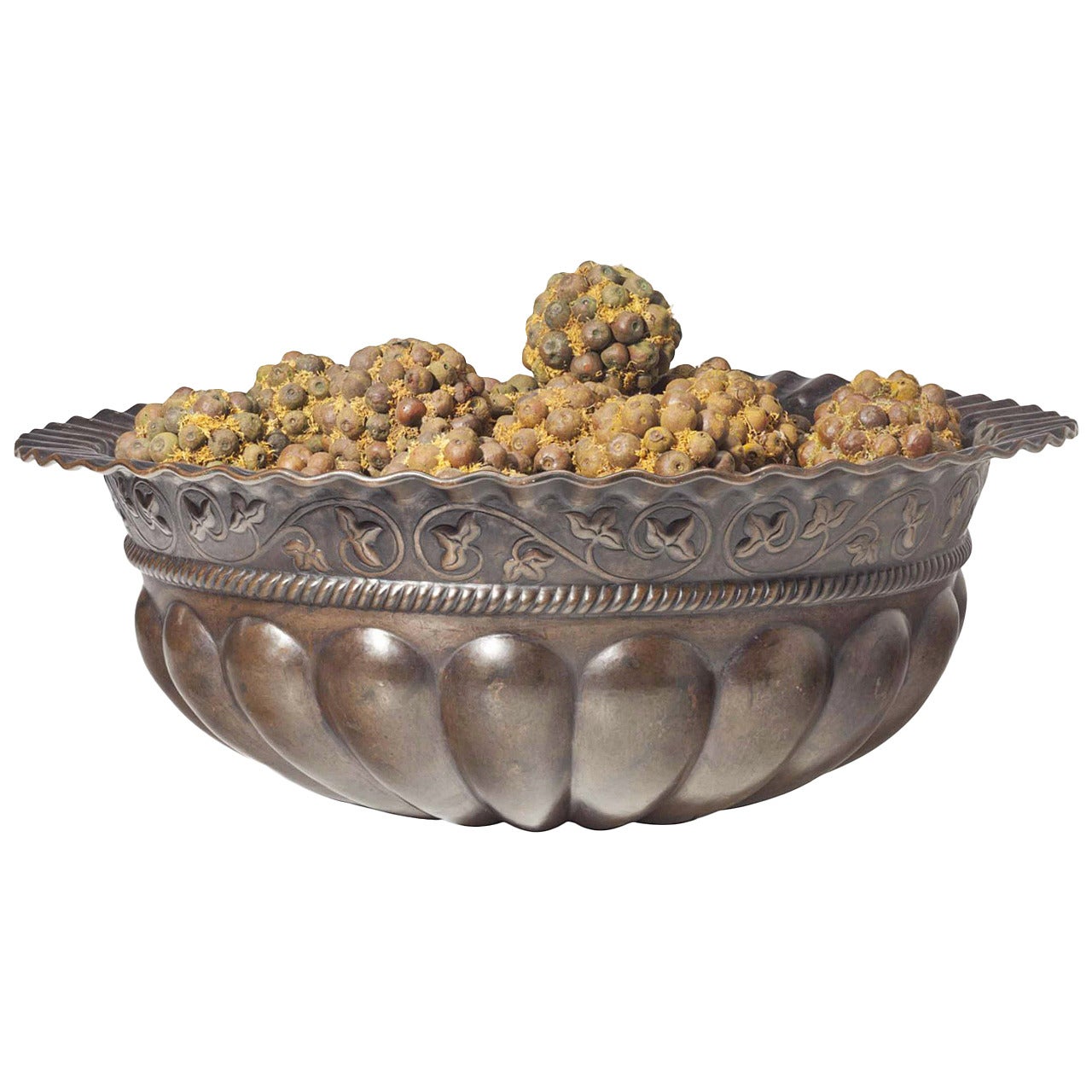 Fine Repousse Patinated Metal Bowl For Sale