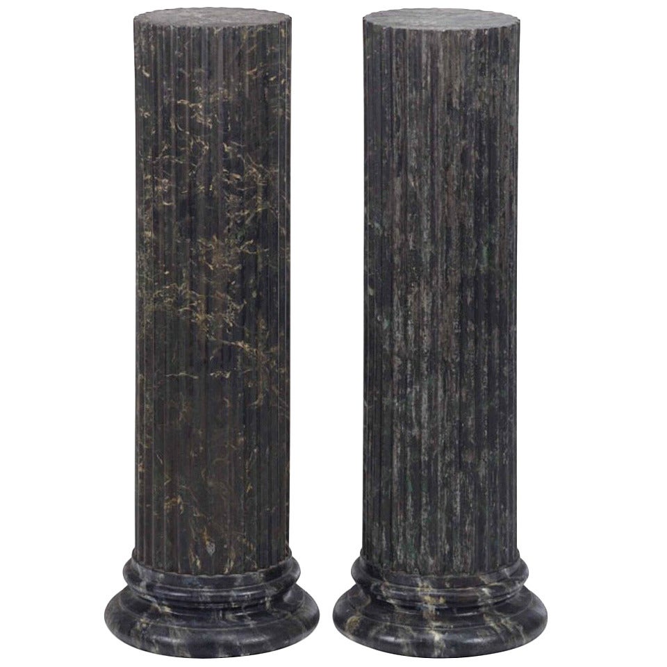 Pair of Green-Painted Metal Faux Marble Pedestals Early 20th Century