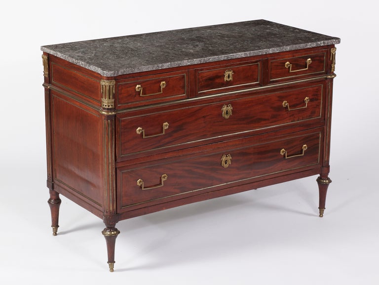 French A Louis XVI Bronze Mounted Mahogany Commode