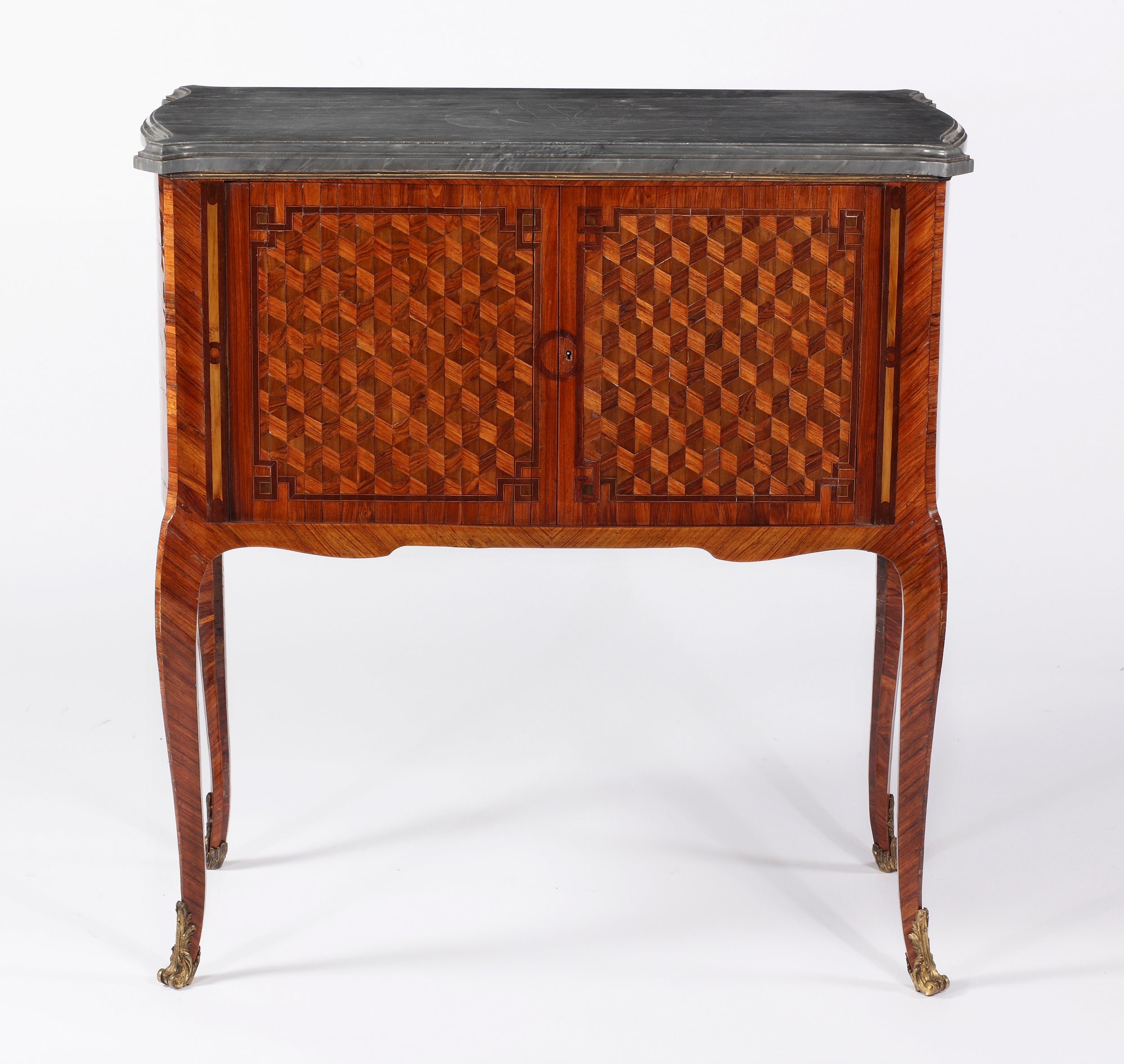 A Louis XV Ormolu mounted Tulipwood, Kingwood & Parquetry Collectors Cabinet 