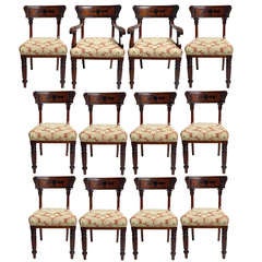 Antique A Set of Twelve Regency Rosewood & Burl Walnut-Inlaid Mahogany & Elm Dining Chairs after a Design by Richard Brown