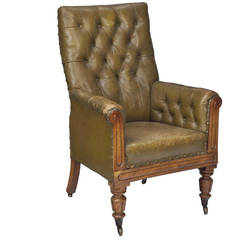 William IV Mahogany and Green Leather Upholstered Library Armchair