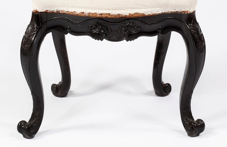 A Rare  Solid Ebony Rococo Armchair, Colonial Portuguese For Sale 1