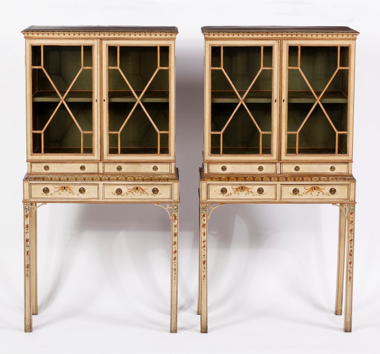 A Fine & Rare Pair of George III Painted Diminuitive Cabinets on Stands In Excellent Condition For Sale In Sheffield, MA
