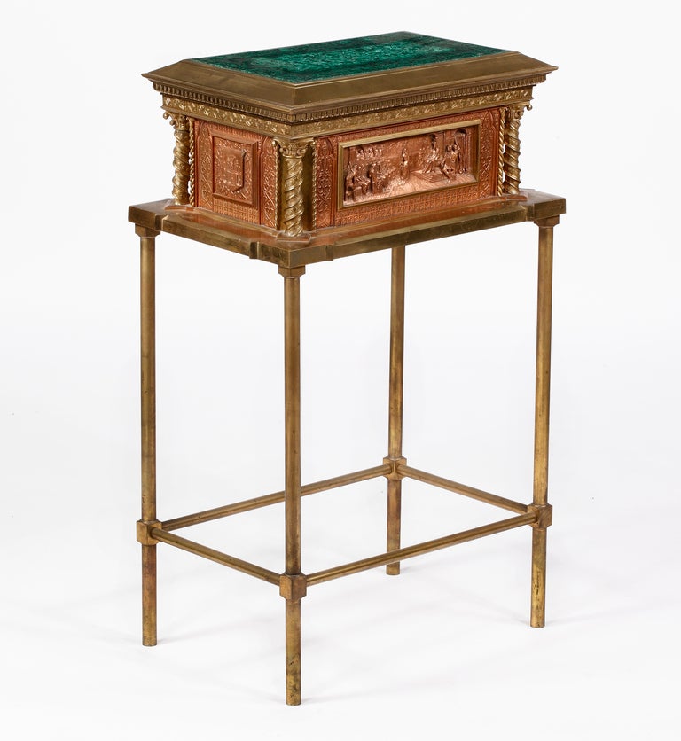 English A Renaissance Revival , Copper & Brass Mounted with Malachite Top, Jewelry Box  For Sale