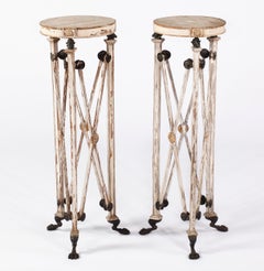 An Unsual Pair of Painted & Partial Gilt Bronze Mounted Pedestals
