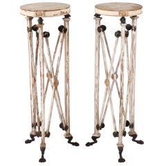 An Unsual Pair of Painted & Partial Gilt Bronze Mounted Pedestals