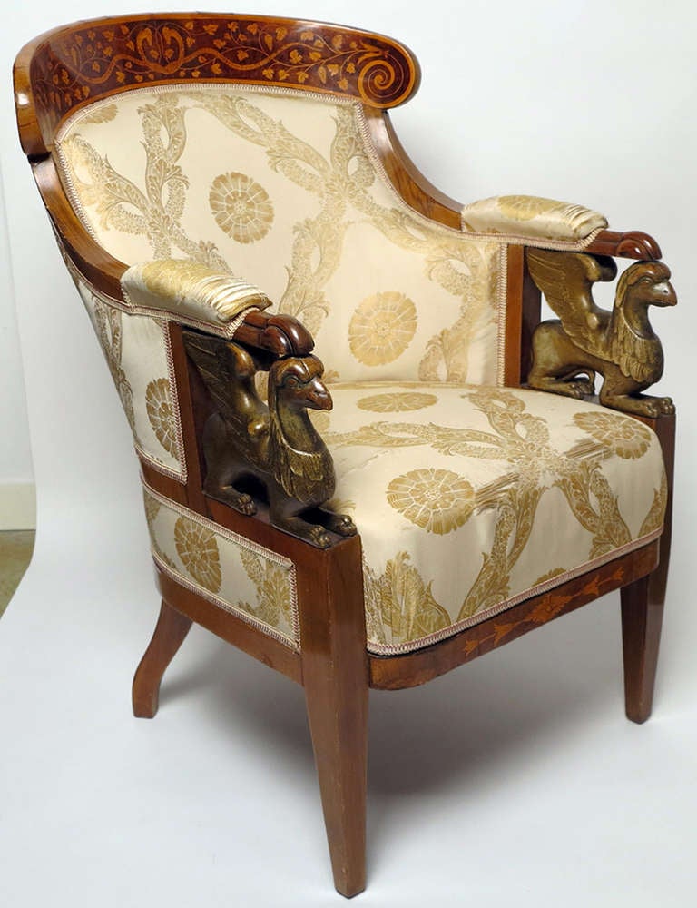 A Fine Suite of Austrian Neoclassical Walnut & Fruitwood Marquetry Seat Furniture, 19th Century