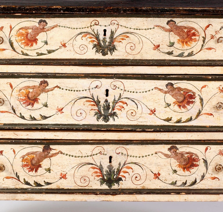 An Italian Polychrome-Painted & Faux-Marble Top Neoclassic Commode, 18th Century For Sale 1