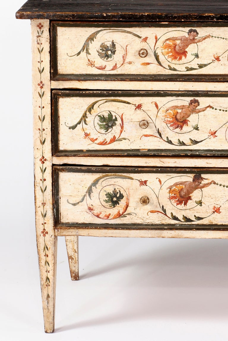 18th Century and Earlier An Italian Polychrome-Painted & Faux-Marble Top Neoclassic Commode, 18th Century For Sale
