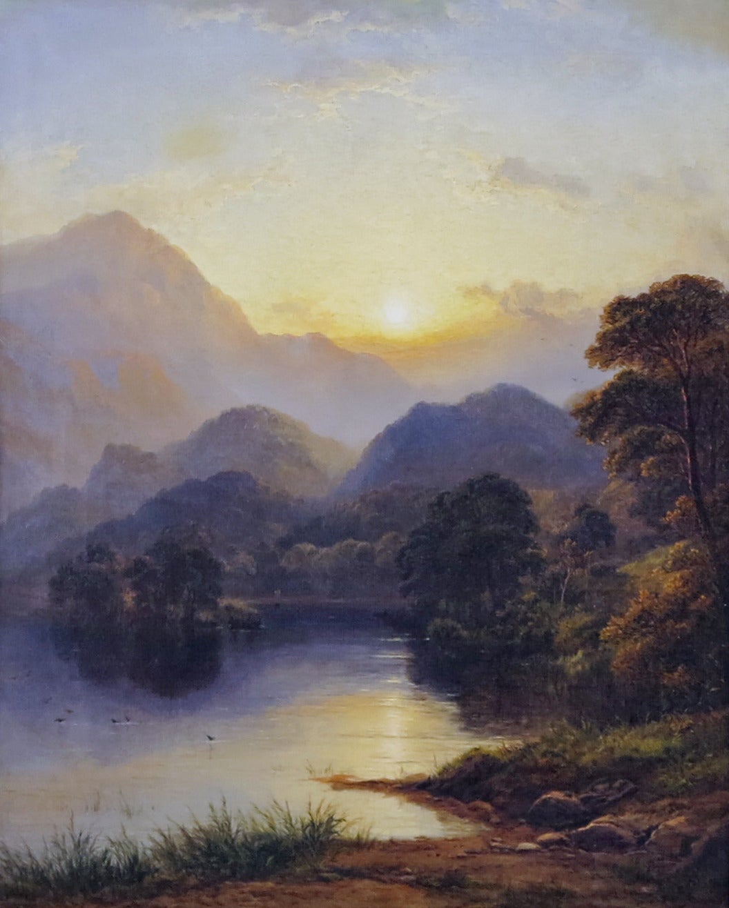 George Blackie Sticks.
English, 1843-1900.
Loch Achray & Ben venue sunset.

Oil on canvas.
Signed and dated 1878 lower right.
Retains original giltwood frame.
Measures: 32 by 26 in. with frame 46 by 40 in.

George Blackie Sticks was son of