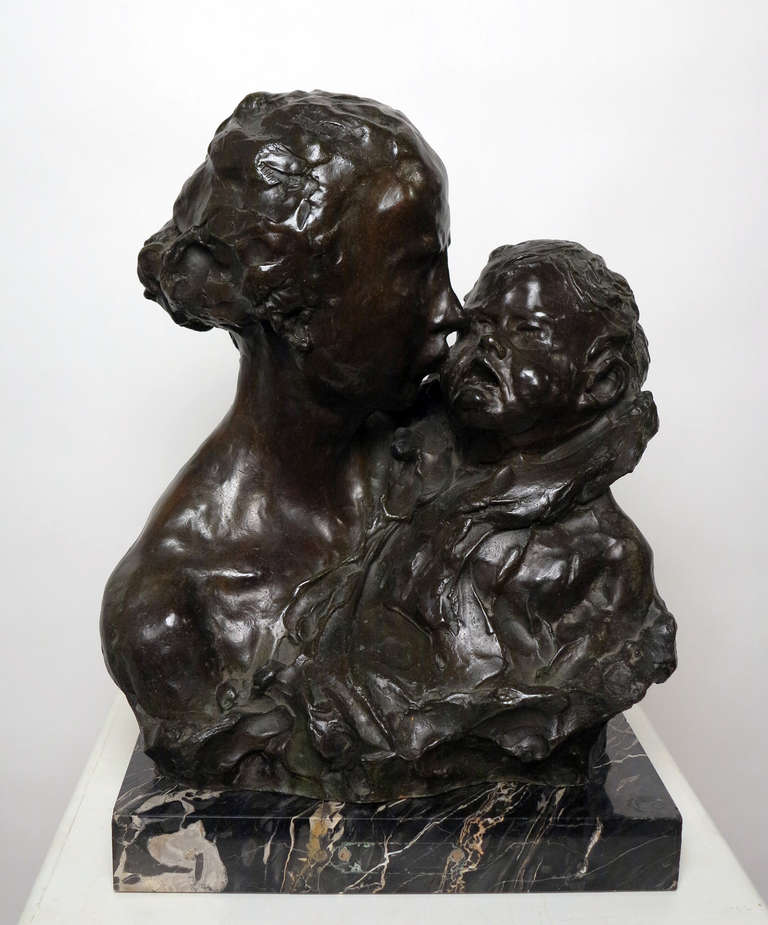 Alfredo Pina
Italy, 1883-1966

Maternite

Bronze on marble base
Signed, A Pina.
Height 16 3/4 Width 16 in.  Depth 11 in.

Alfredo Pina was an Italian artist and sculptor, who was born in 1883 in Milan. The second-biggest city in Italy also was the