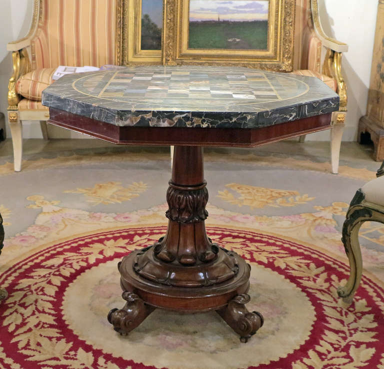 English A Fine William IV Mahogany Center Table w/a Specimen MarbleTop circa 1825-1835