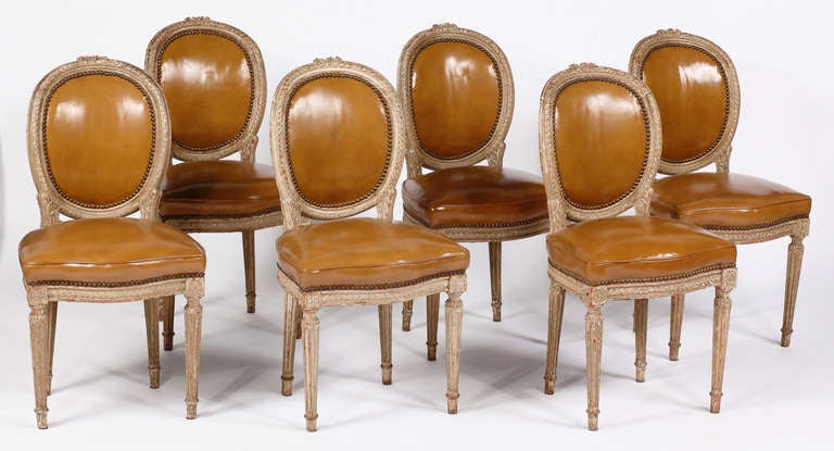 18th Century and Earlier A Set of Louis XVI Painted Side Chairs Attributed to Claude Sene